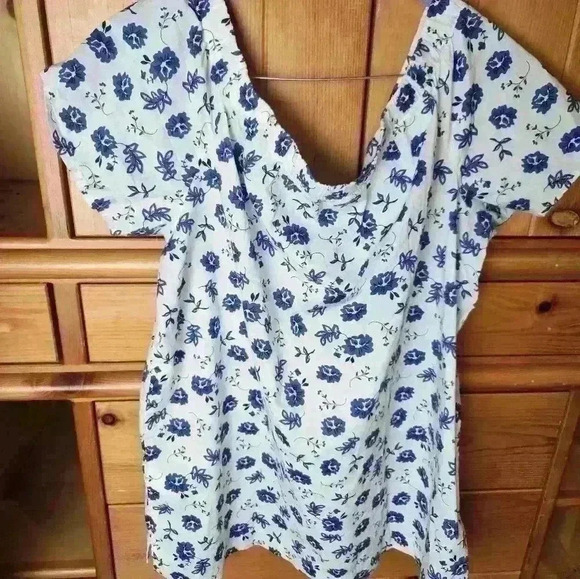 Banana republic medium blue&white floral cotton off the shoulder top - Picture 5 of 6